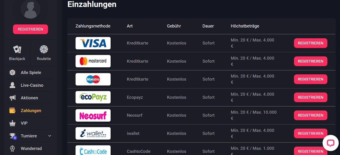 woocasino zahlungoptionen